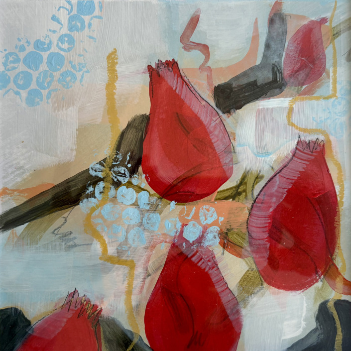 Können Hagebutten fliegen III – 20 X 20 cm Malerin: Kerstin Schuckmann - Acryl - Können Hagebutten fliegen III - 20 X 20 cm