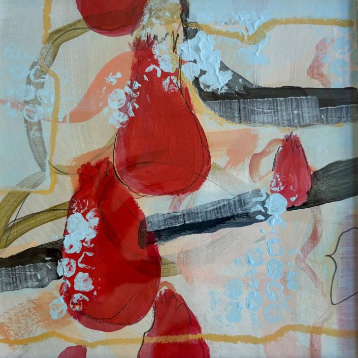 Können Hagebutten fliegen IV – 20 X 20 cm Malerin: Kerstin Schuckmann - Acryl - Können Hagebutten fliegen IV - 20 X 20 cm