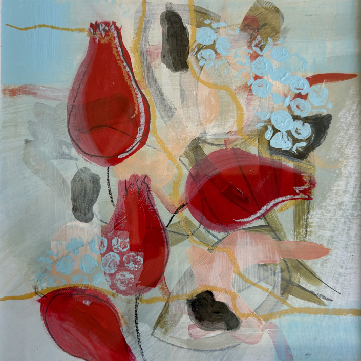 Können Hagebutten fliegen V – 20 X 20 cm Malerin: Kerstin Schuckmann - Acryl - Können Hagebutten fliegen V - 20 X 20 cm