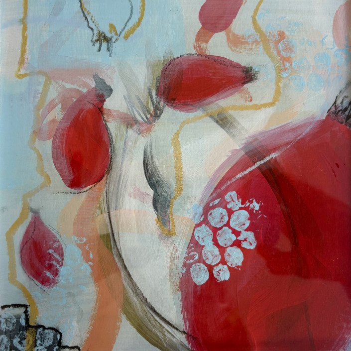 Können Hagebutten fliegen VI – 20 X 20 cm Malerin: Kerstin Schuckmann - Acryl - Können Hagebutten fliegen VI - 20 X 20 cm