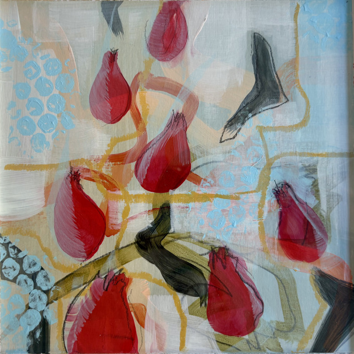 Können Hagebutten fliegen VII – 20 X 20 cm Malerin: Kerstin Schuckmann - Acryl - Können Hagebutten fliegen VII - 20 X 20 cm