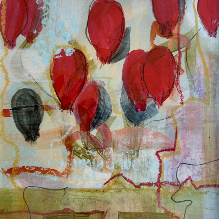 Können Hagebutten fliegen VIII – 20 X 20 cm Malerin: Kerstin Schuckmann - Acryl - KKönnen Hagebutten fliegen VIII - 20 X 20 cm